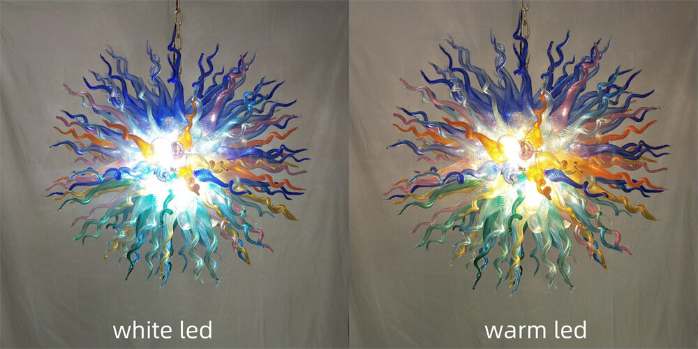 Chihuly style colorful custom blown glass chandeliers