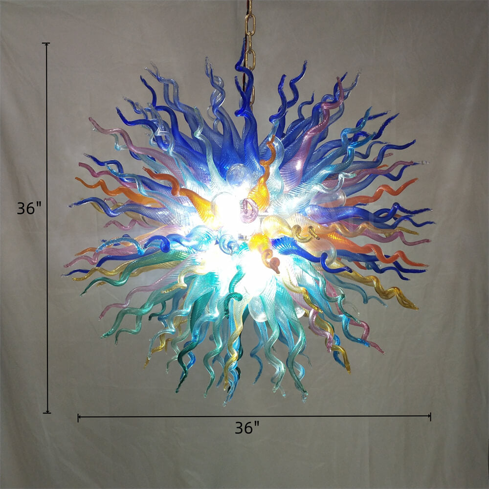 Chihuly style colorful custom blown glass chandeliers