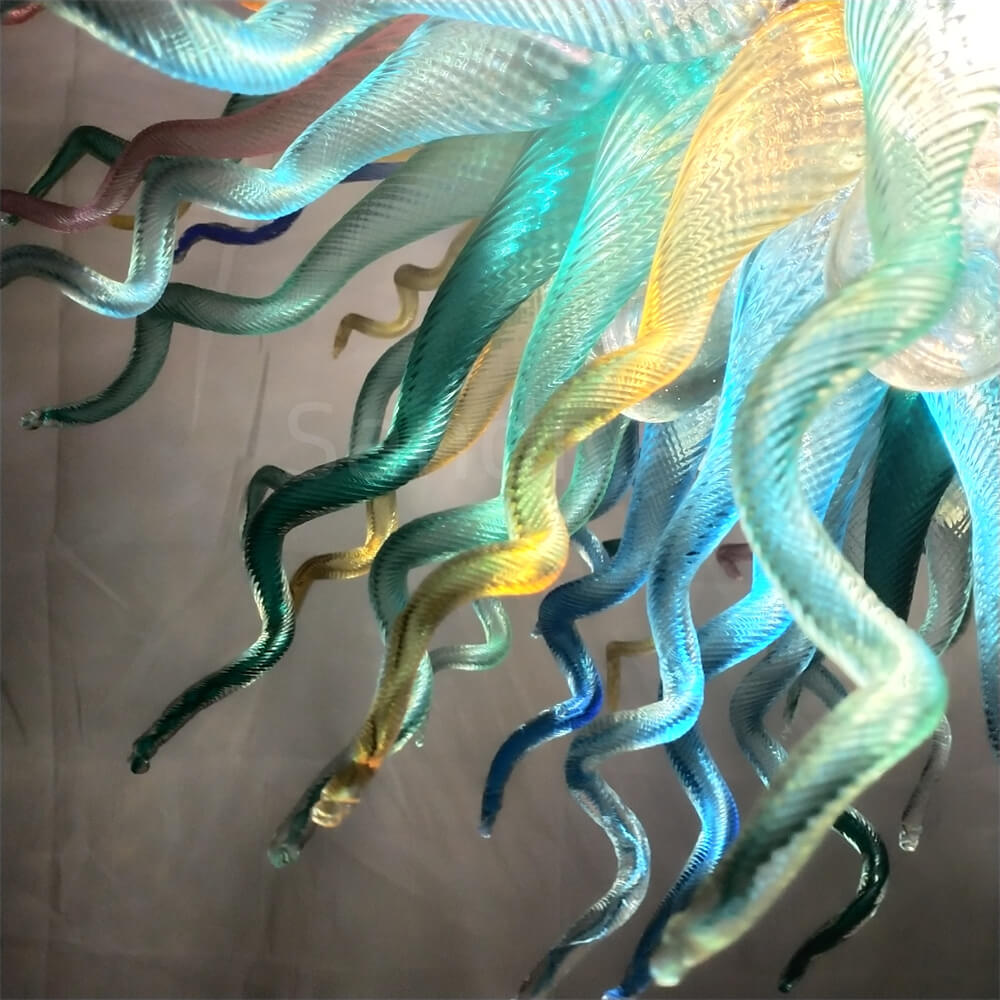 Chihuly style colorful custom blown glass chandeliers