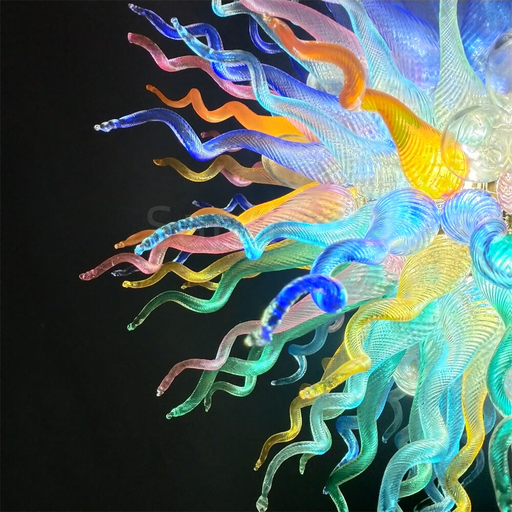 Chihuly style colorful custom blown glass chandeliers