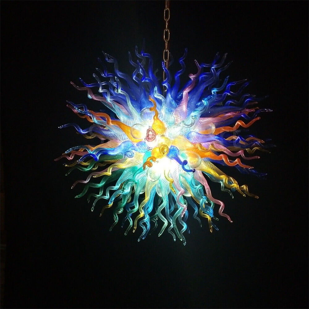 Chihuly style colorful custom blown glass chandeliers