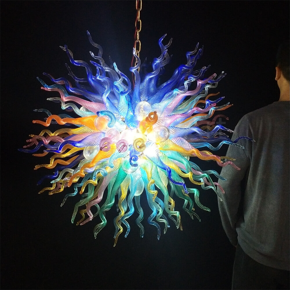 Chihuly style colorful custom blown glass chandeliers