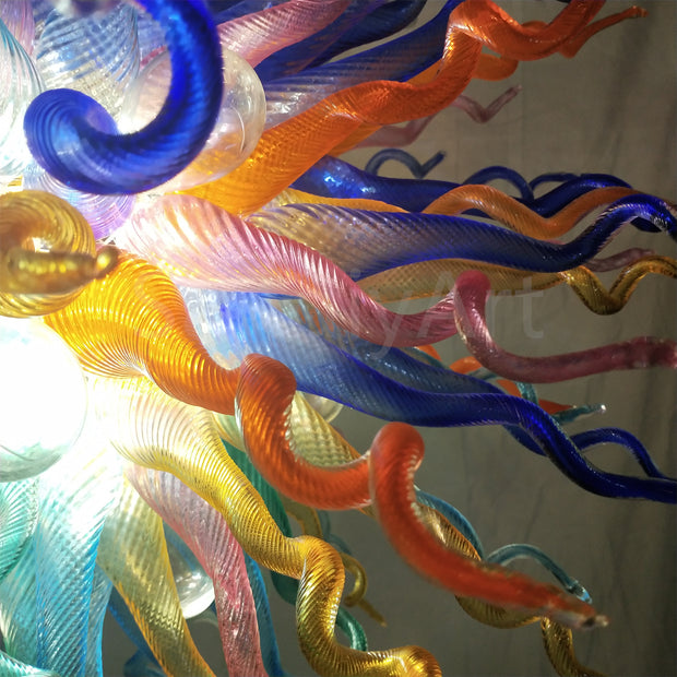 Round shape modern design colorful custom blown glass chandeliers