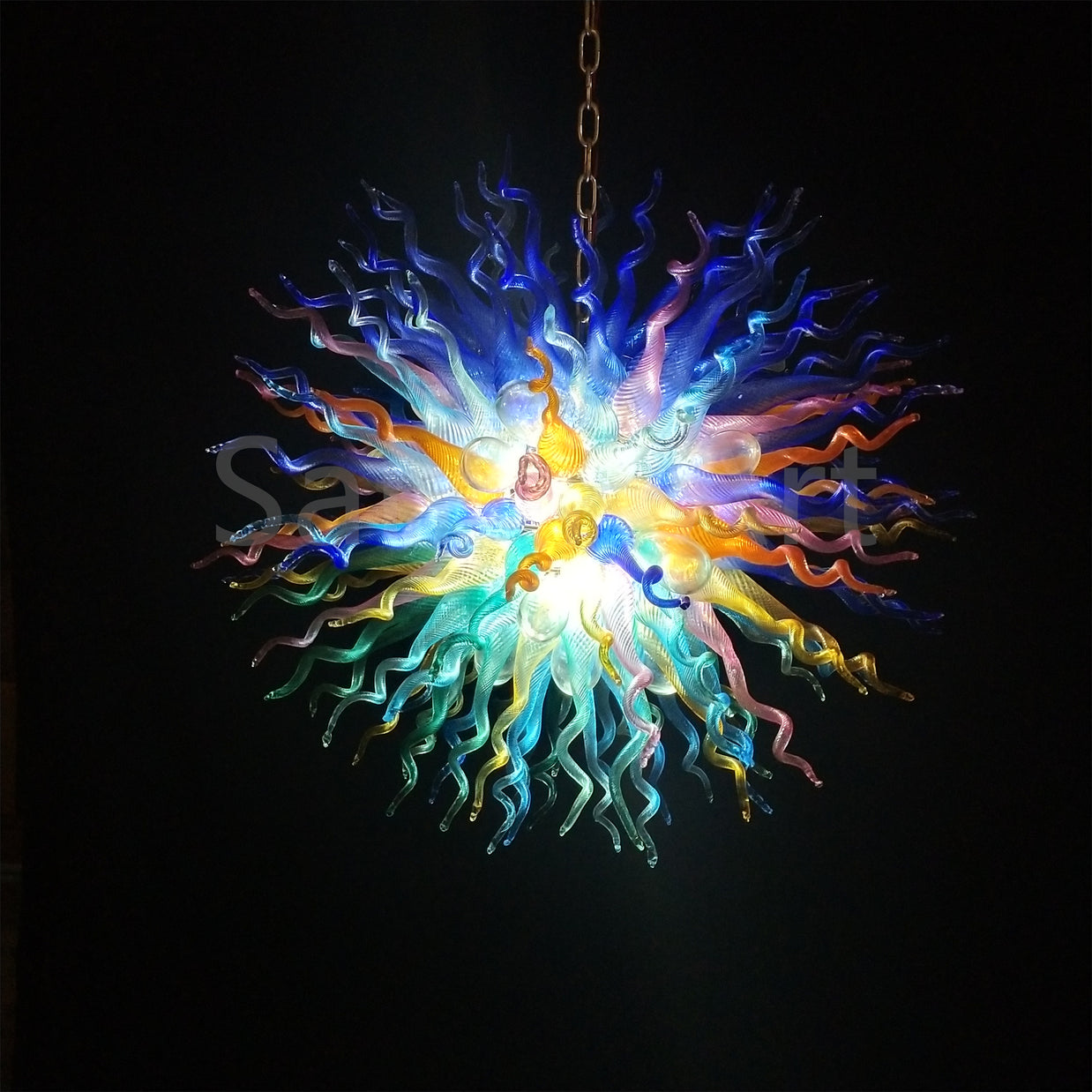 Round shape modern design colorful custom blown glass chandeliers