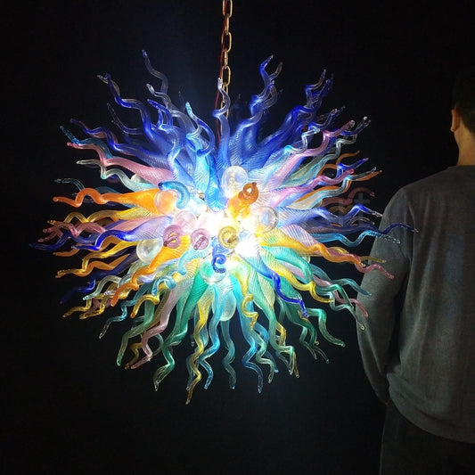 Round shape modern design colorful custom blown glass chandeliers