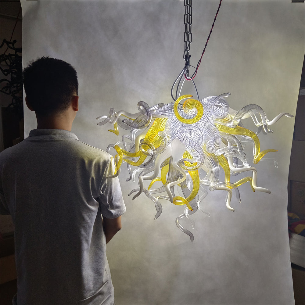 Yellow and grey white glass dining room chandelier lighting