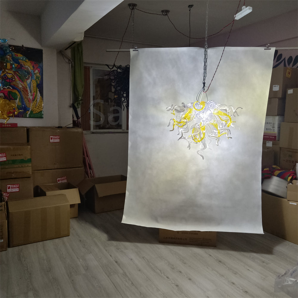 Yellow and grey white glass dining room chandelier lighting