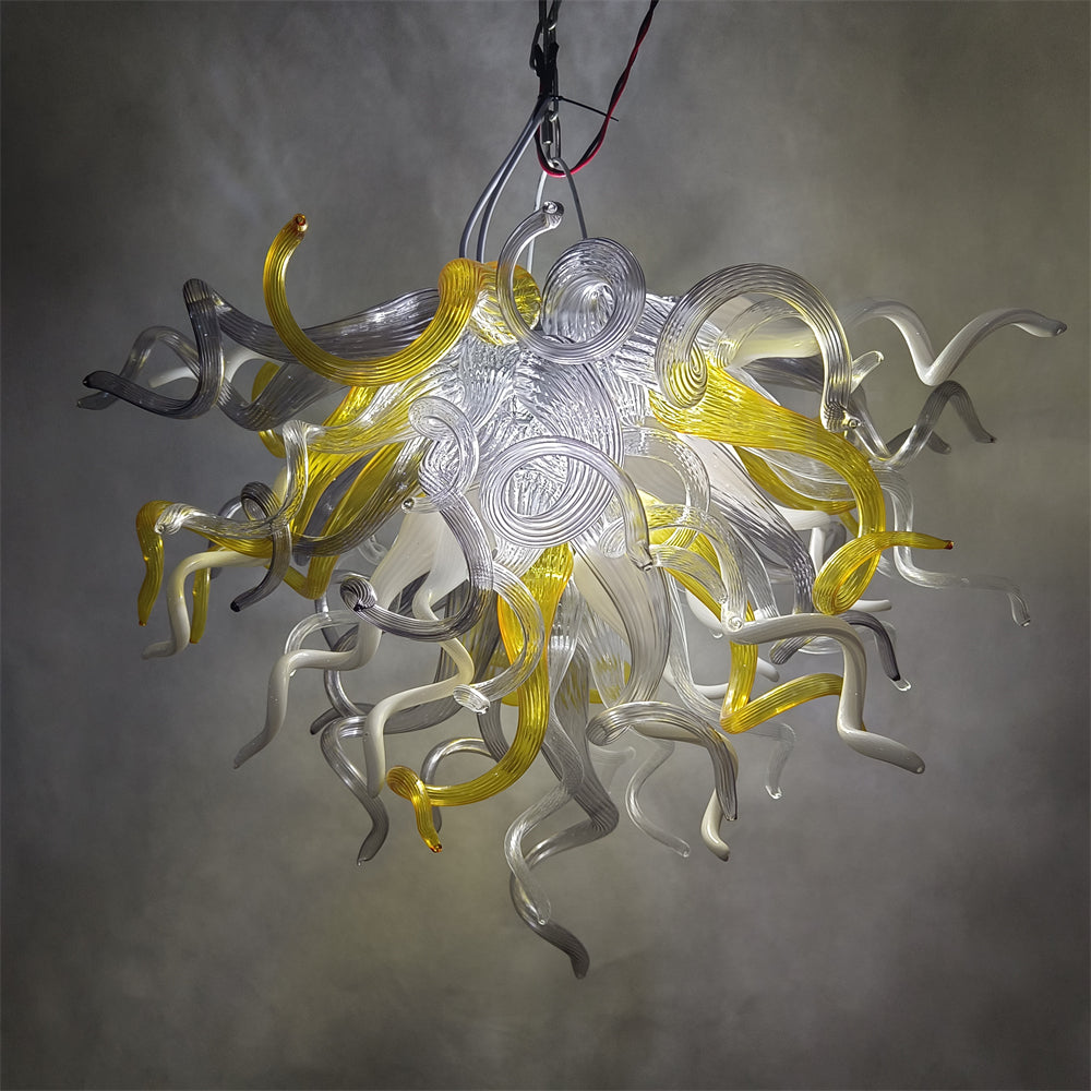 Yellow and grey white glass dining room chandelier lighting