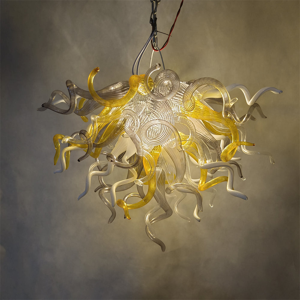 Yellow and grey white glass dining room chandelier lighting