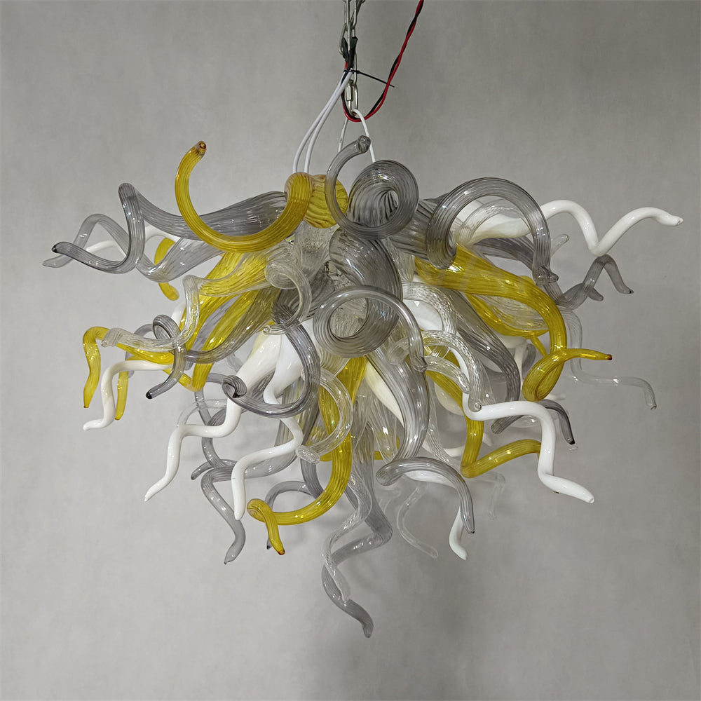 Yellow and grey white glass dining room chandelier lighting