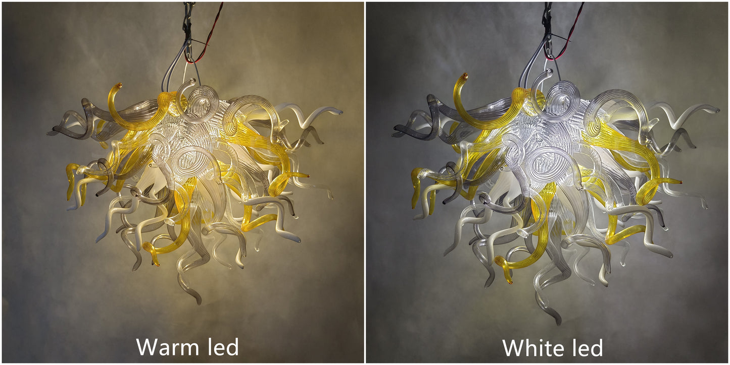 Yellow and grey white glass dining room chandelier lighting