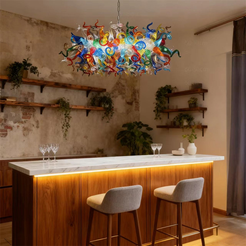 Hand made colorful blown glass dining room chandelier chihuly style