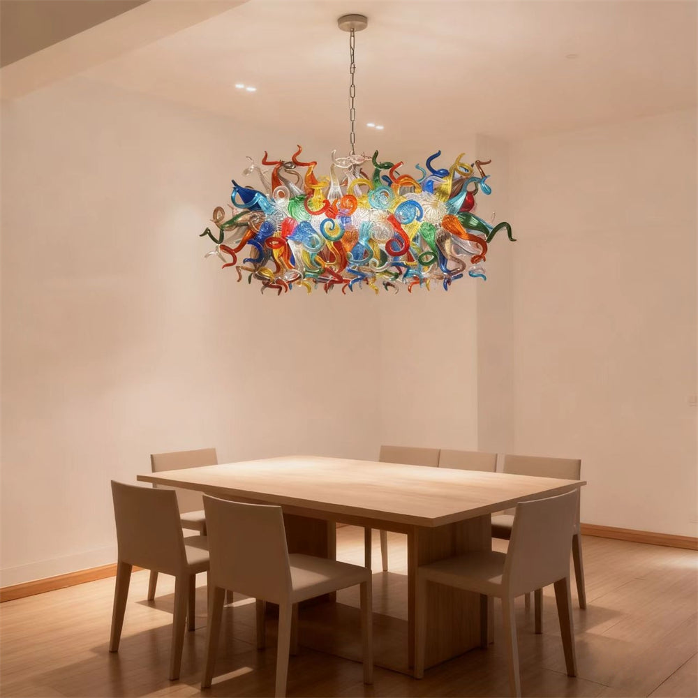 Hand made colorful blown glass dining room chandelier chihuly style
