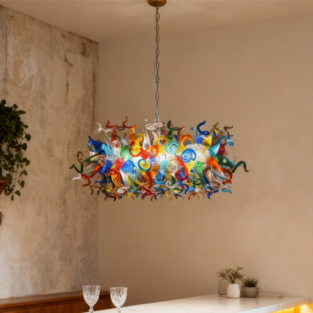 Hand made colorful blown glass dining room chandelier chihuly style
