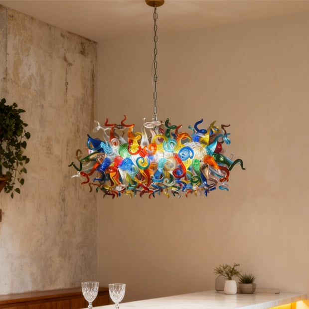 Hand made colorful blown glass dining room chandelier chihuly style