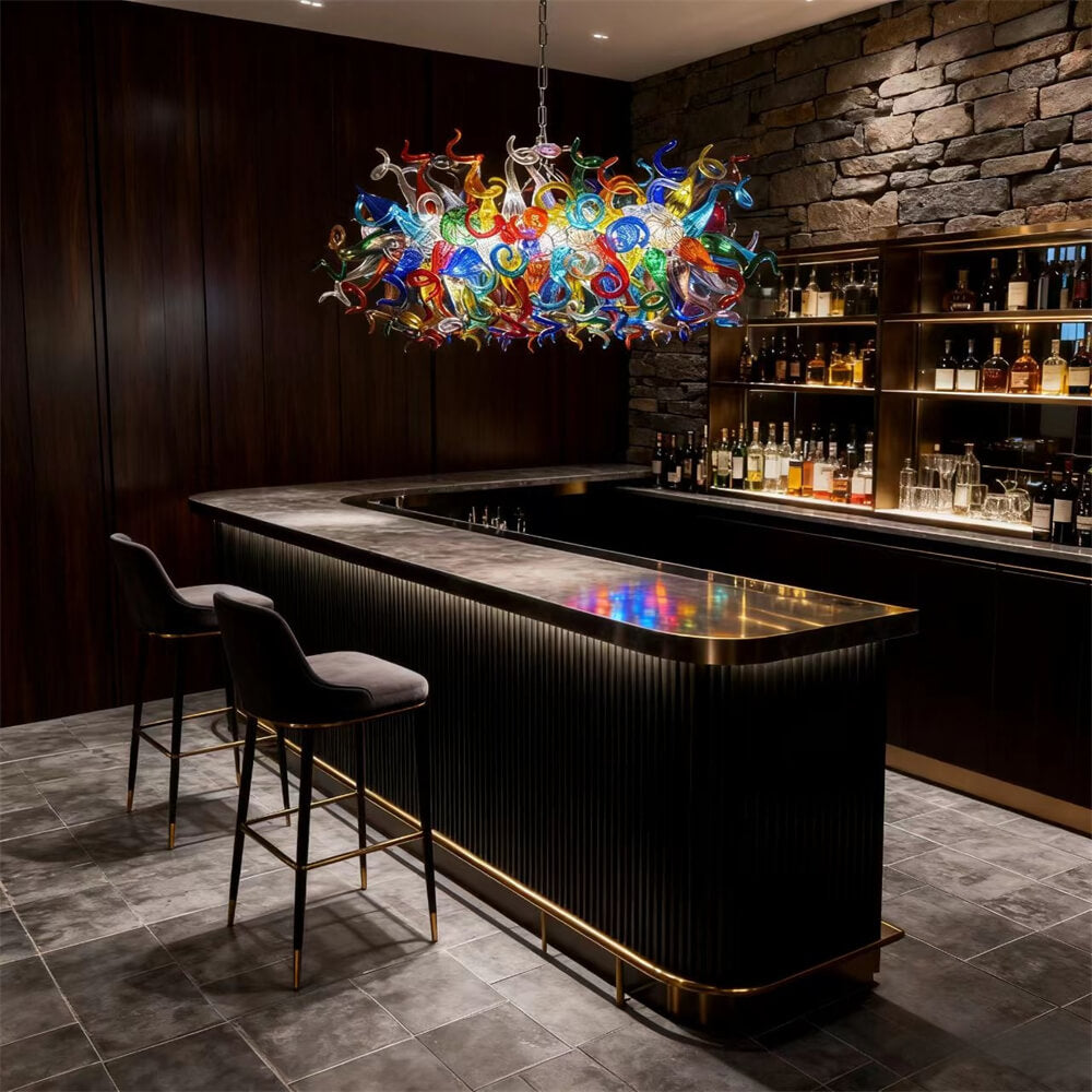 colorful blown glass dining room chandelier