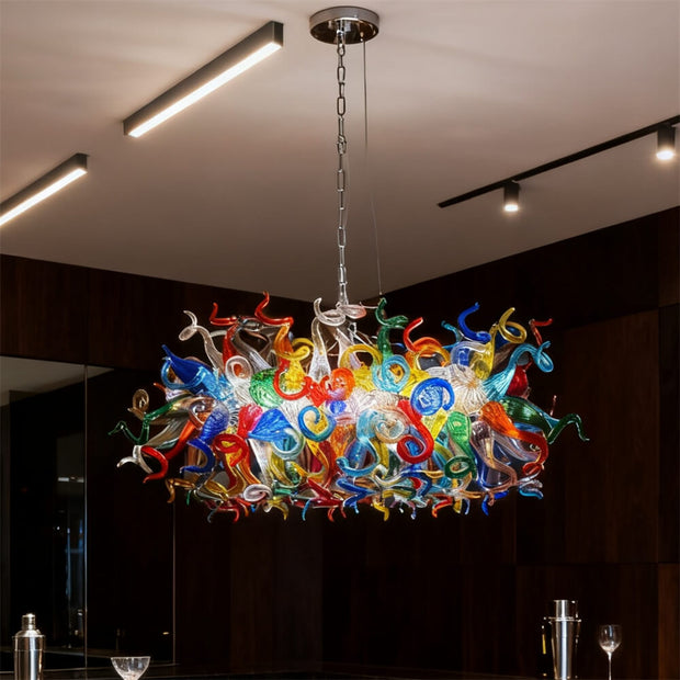 colorful blown glass dining room chandelier