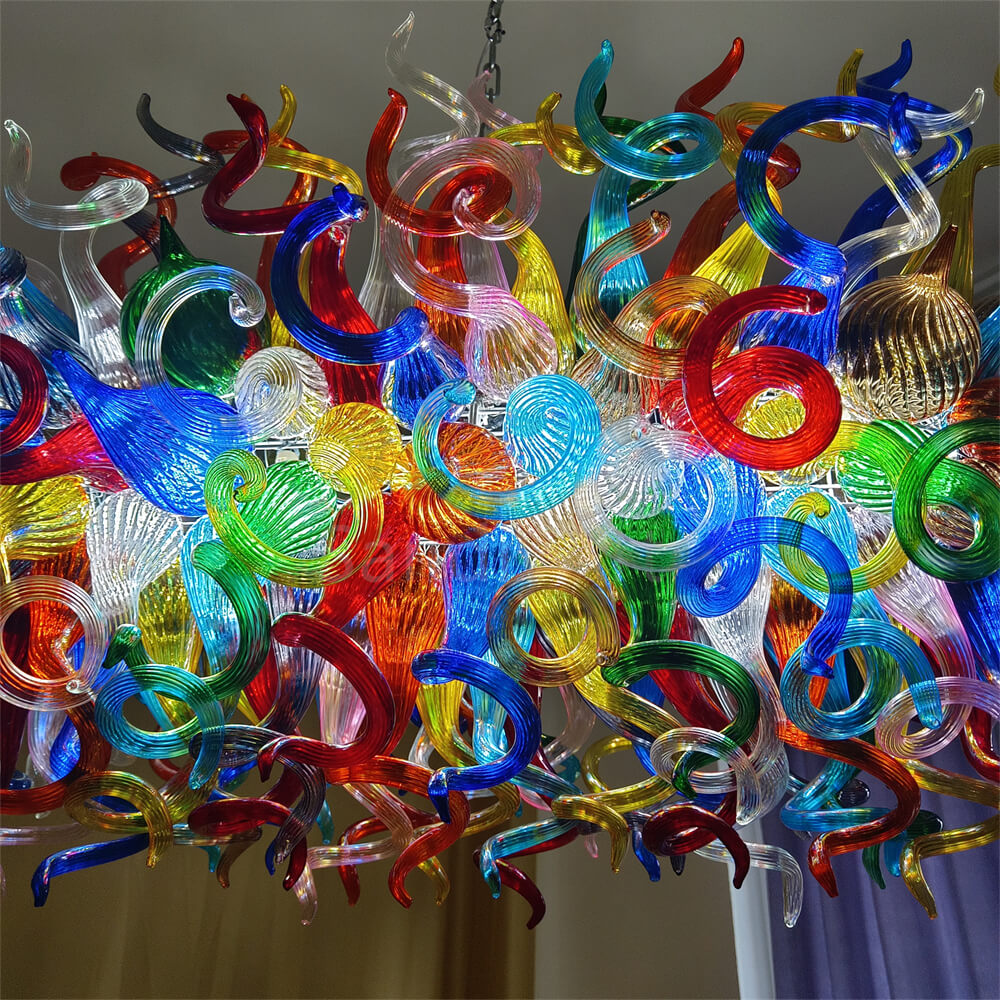 colorful blown glass dining room chandelier