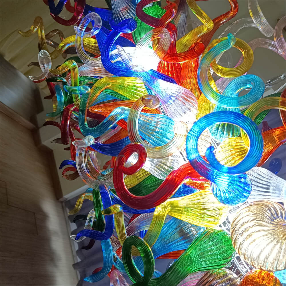 colorful blown glass dining room chandelier