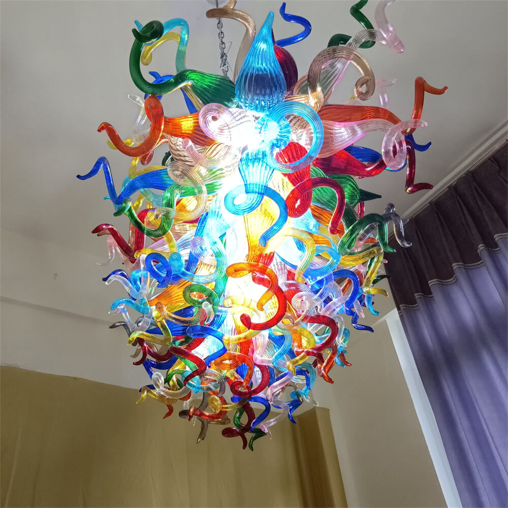 colorful blown glass dining room chandelier