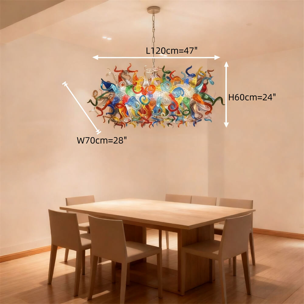 colorful blown glass dining room chandelier