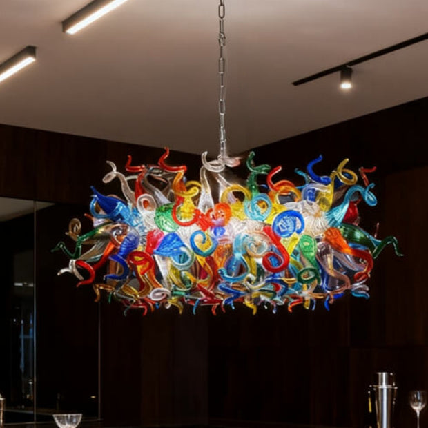 Hand made colorful blown glass dining room chandelier chihuly style
