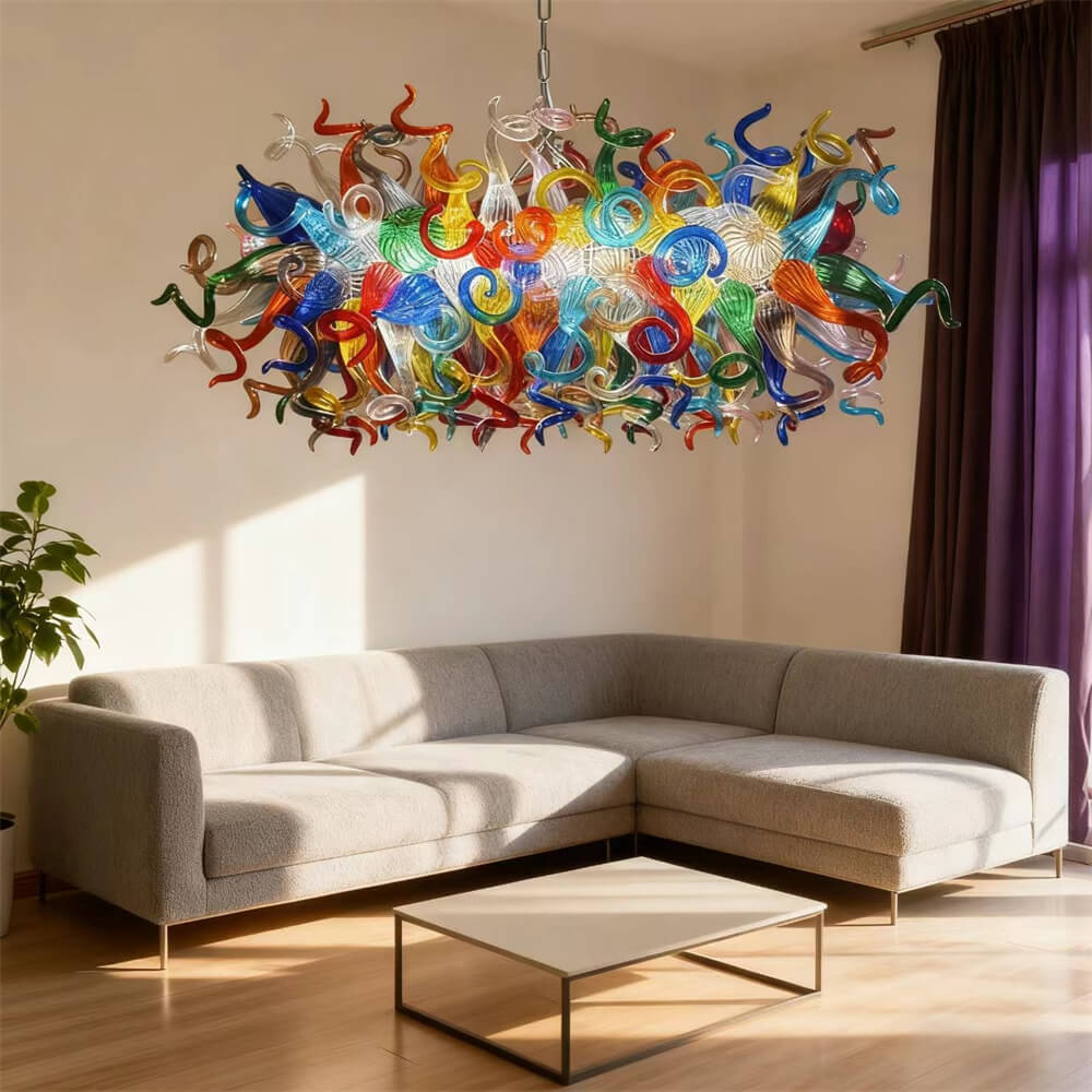colorful blown glass dining room chandelier