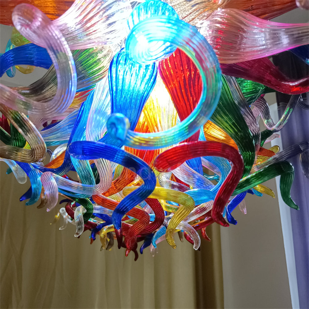 Hand made colorful blown glass dining room chandelier chihuly style