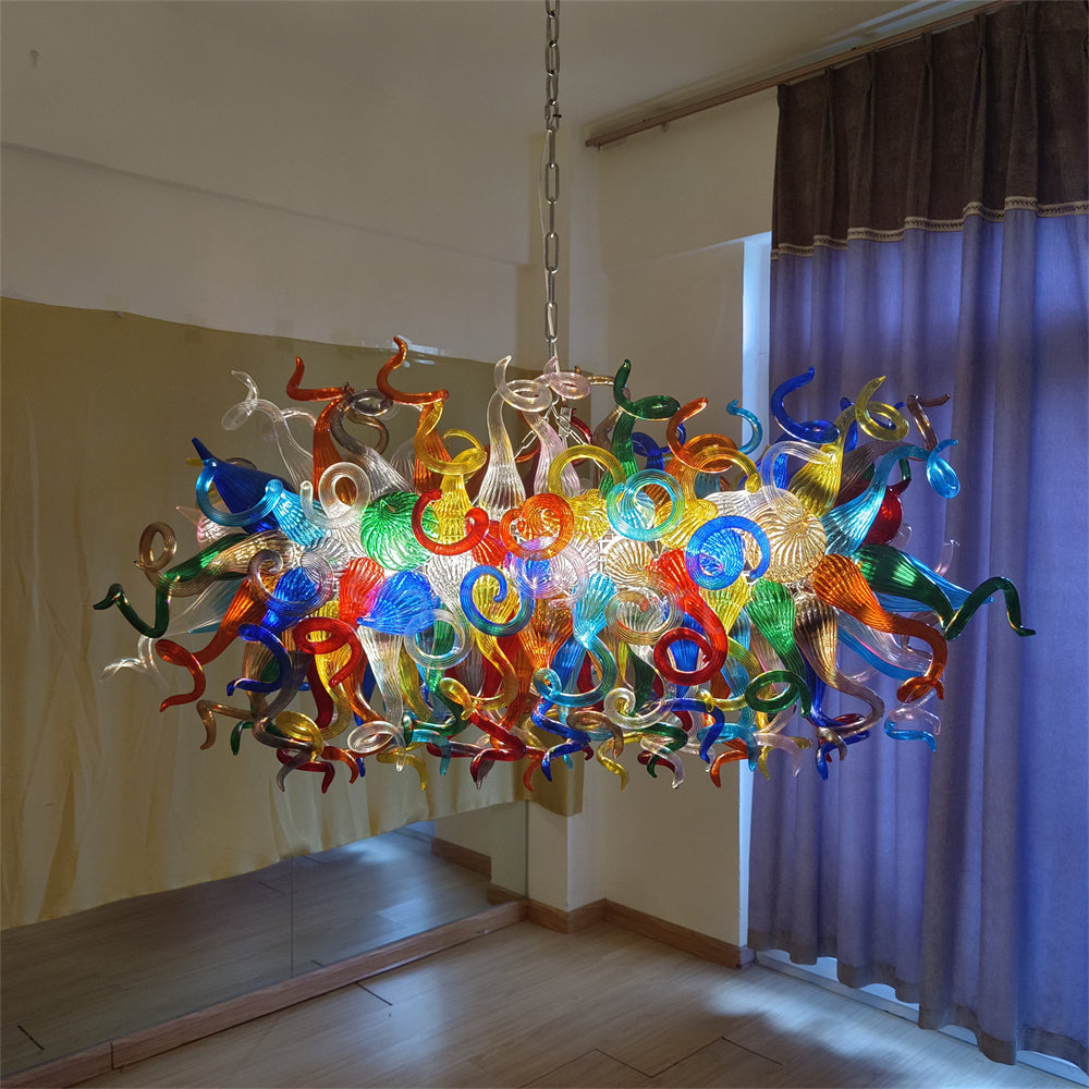 Hand made colorful blown glass dining room chandelier chihuly style