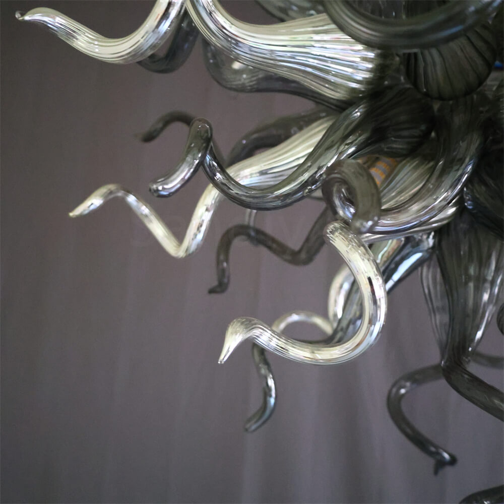 Hand made custom grey glass chandelier Retro metal style