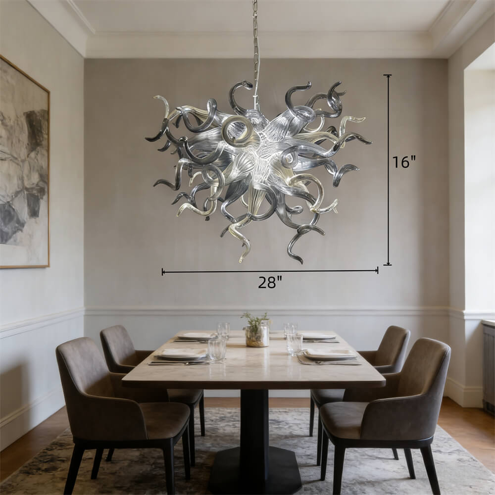 Hand made custom grey glass chandelier Retro metal style