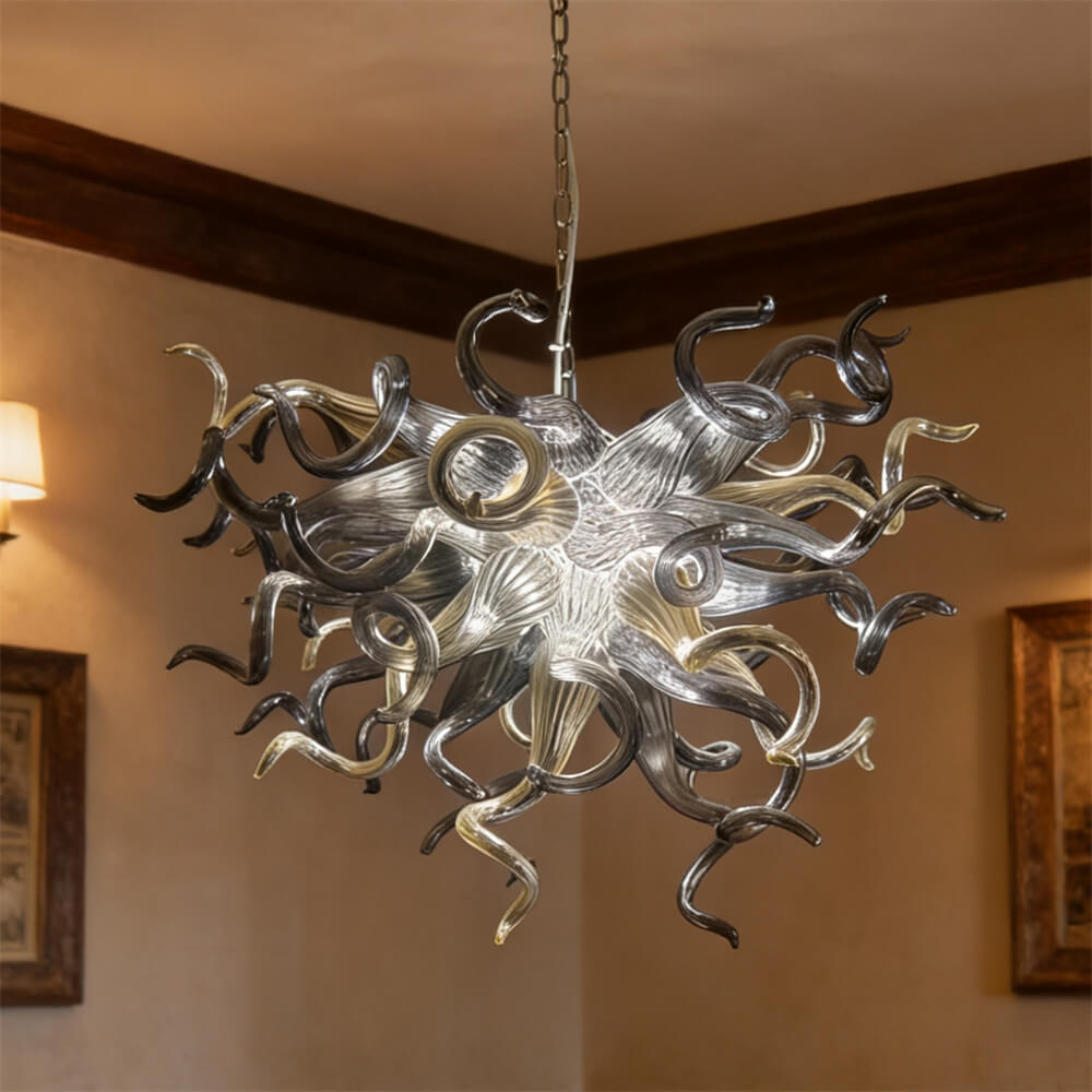 Hand made custom grey glass chandelier Retro metal style