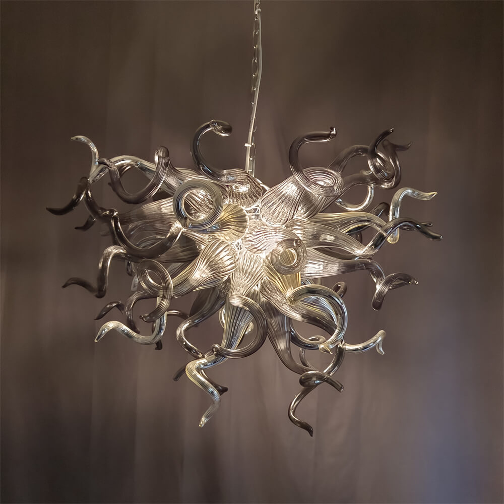 Hand made custom grey glass chandelier Retro metal style