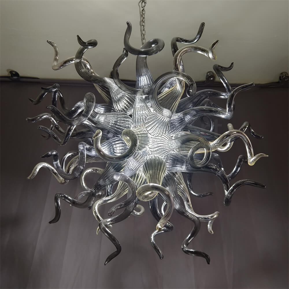Hand made custom grey glass chandelier Retro metal style