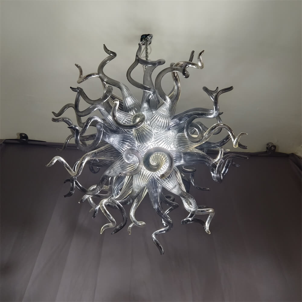Hand made custom grey glass chandelier Retro metal style