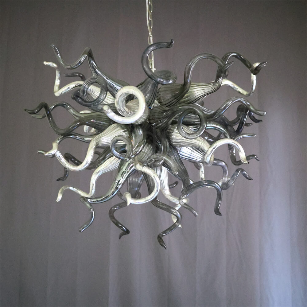 Hand made custom grey glass chandelier Retro metal style