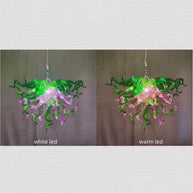Green and pink color blown glass chandelier custom design chihuly style lighting