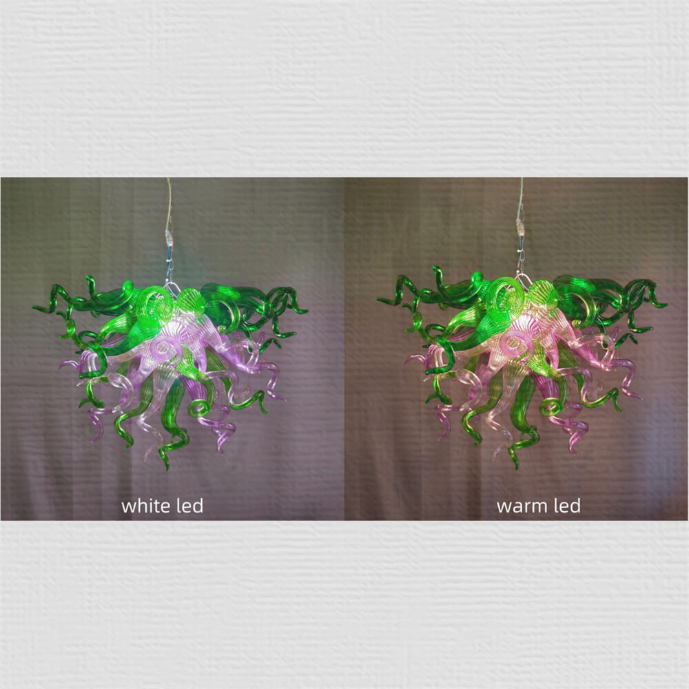 Green and pink color blown glass chandelier custom design chihuly style lighting