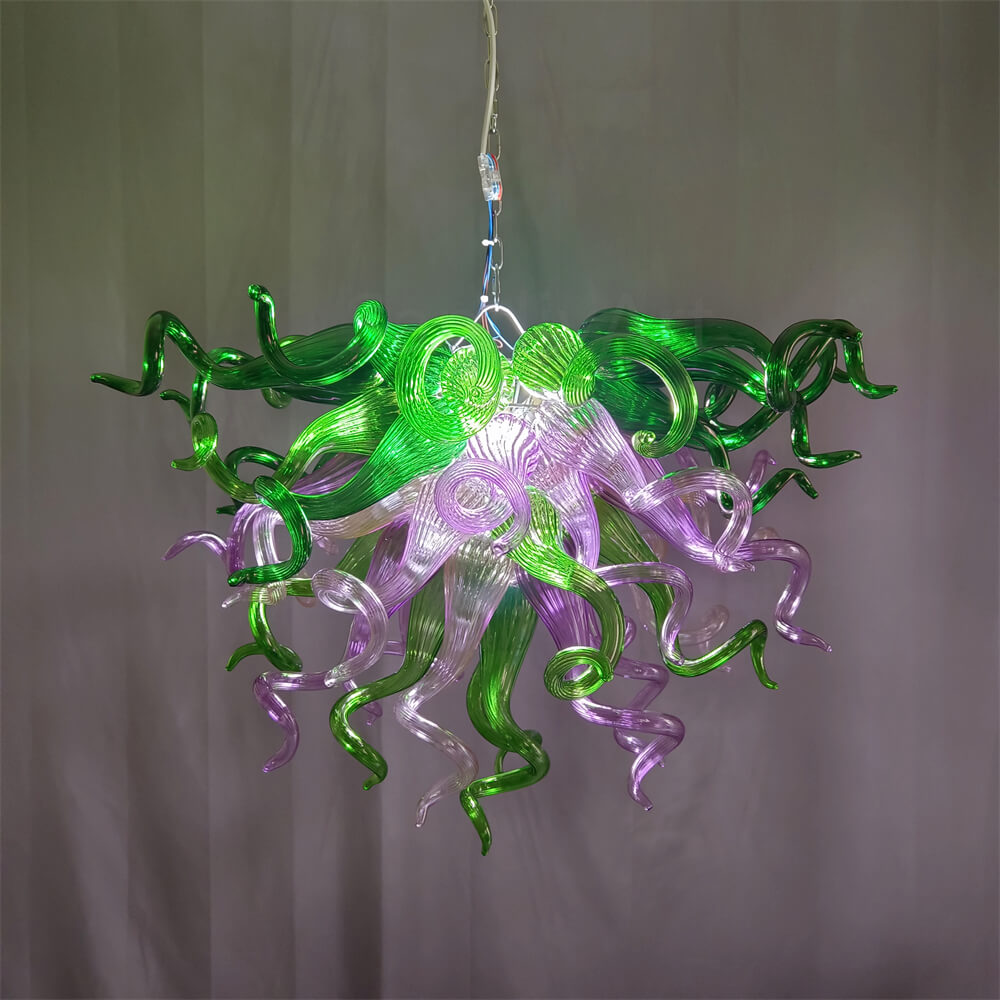 Green and pink color blown glass chandelier custom design chihuly style lighting