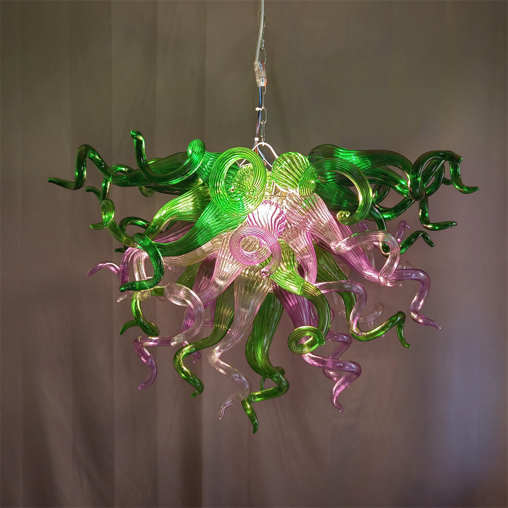 Green and pink color blown glass chandelier custom design chihuly style lighting