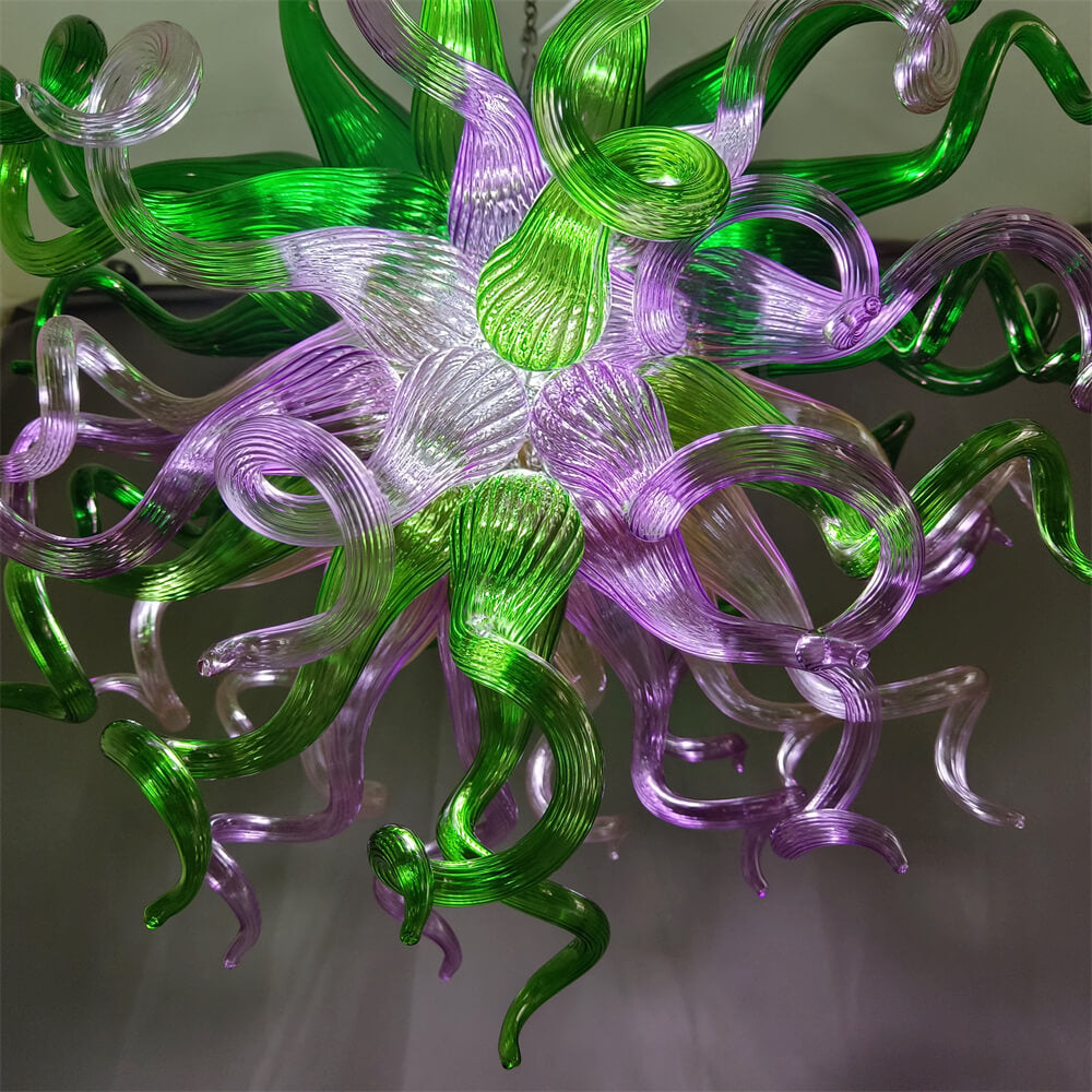 Green and pink color blown glass chandelier custom design chihuly style lighting