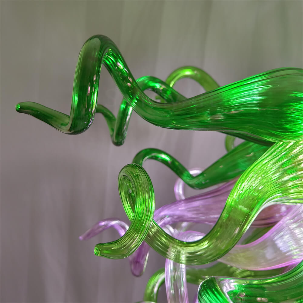 Green and pink color blown glass chandelier custom design chihuly style lighting