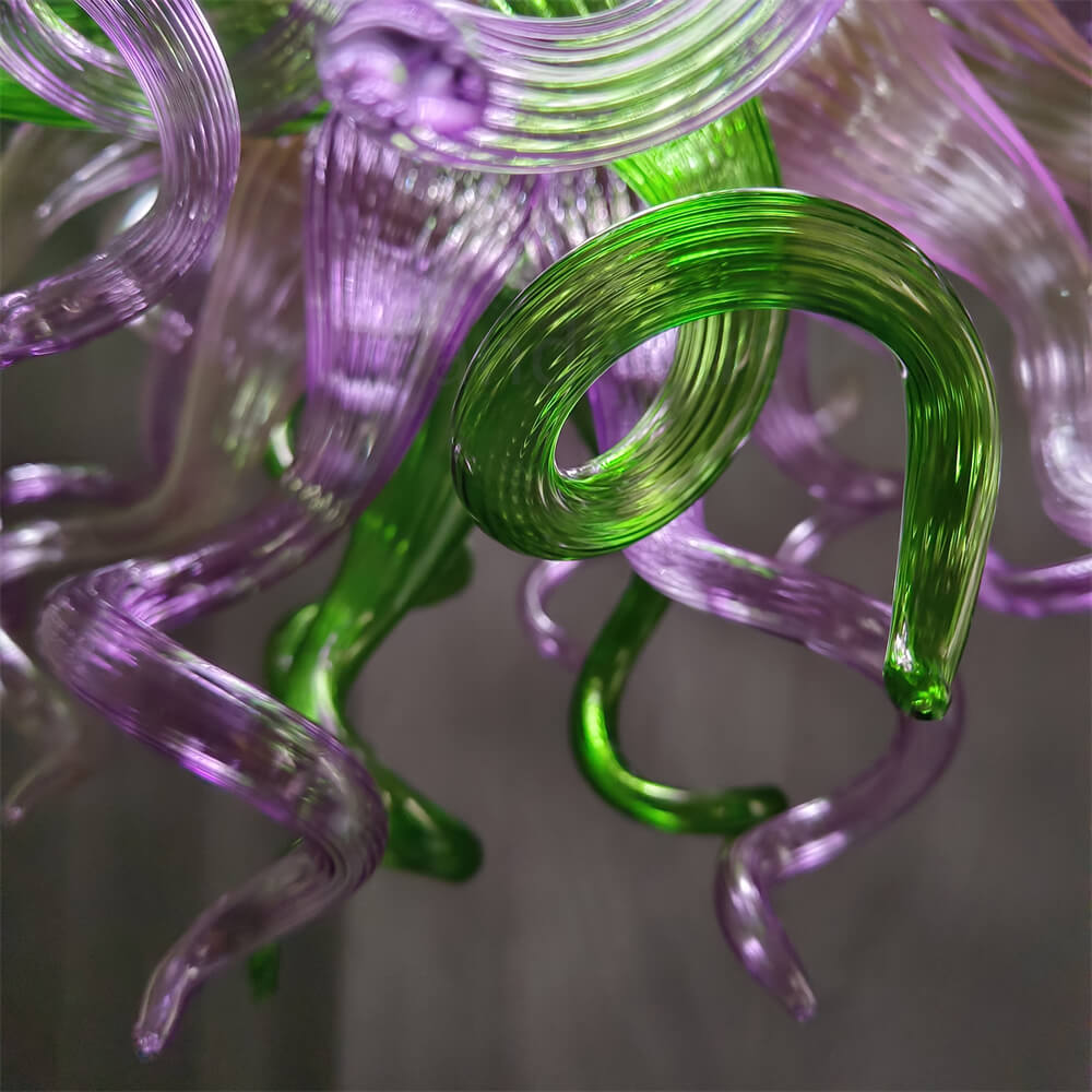 Green and pink color blown glass chandelier custom design chihuly style lighting