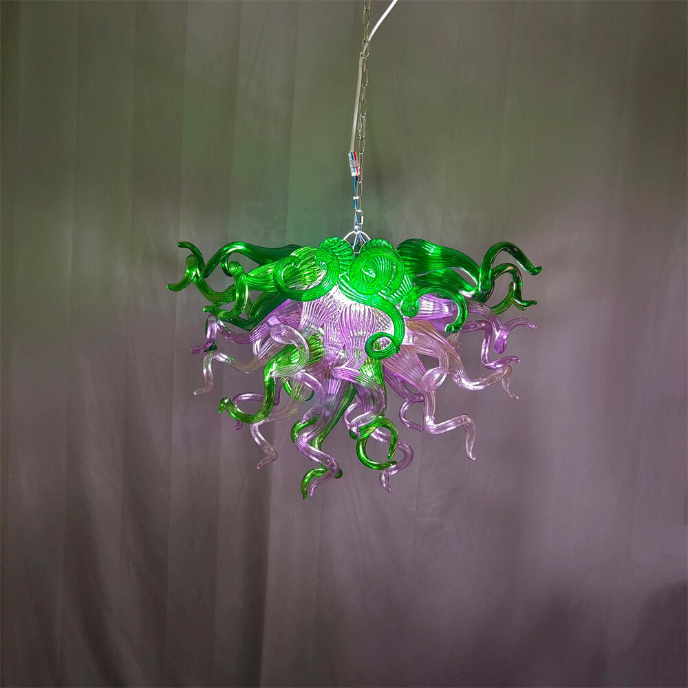 Green and pink color blown glass chandelier custom design chihuly style lighting