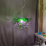 Green and pink color blown glass chandelier custom design chihuly style lighting