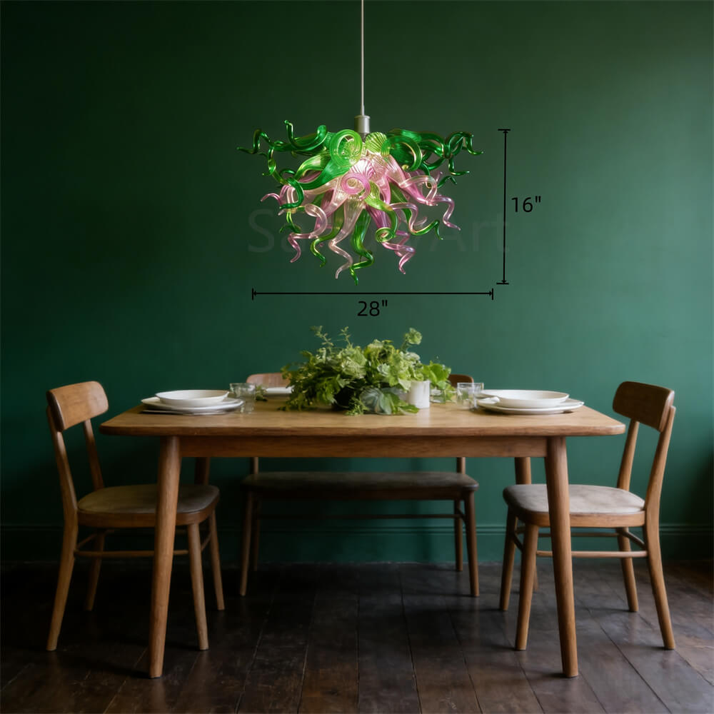Green and pink color blown glass chandelier custom design chihuly style lighting