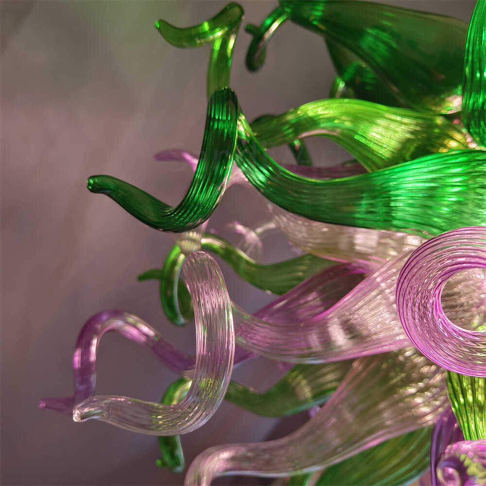Green and pink color blown glass chandelier custom design chihuly style lighting