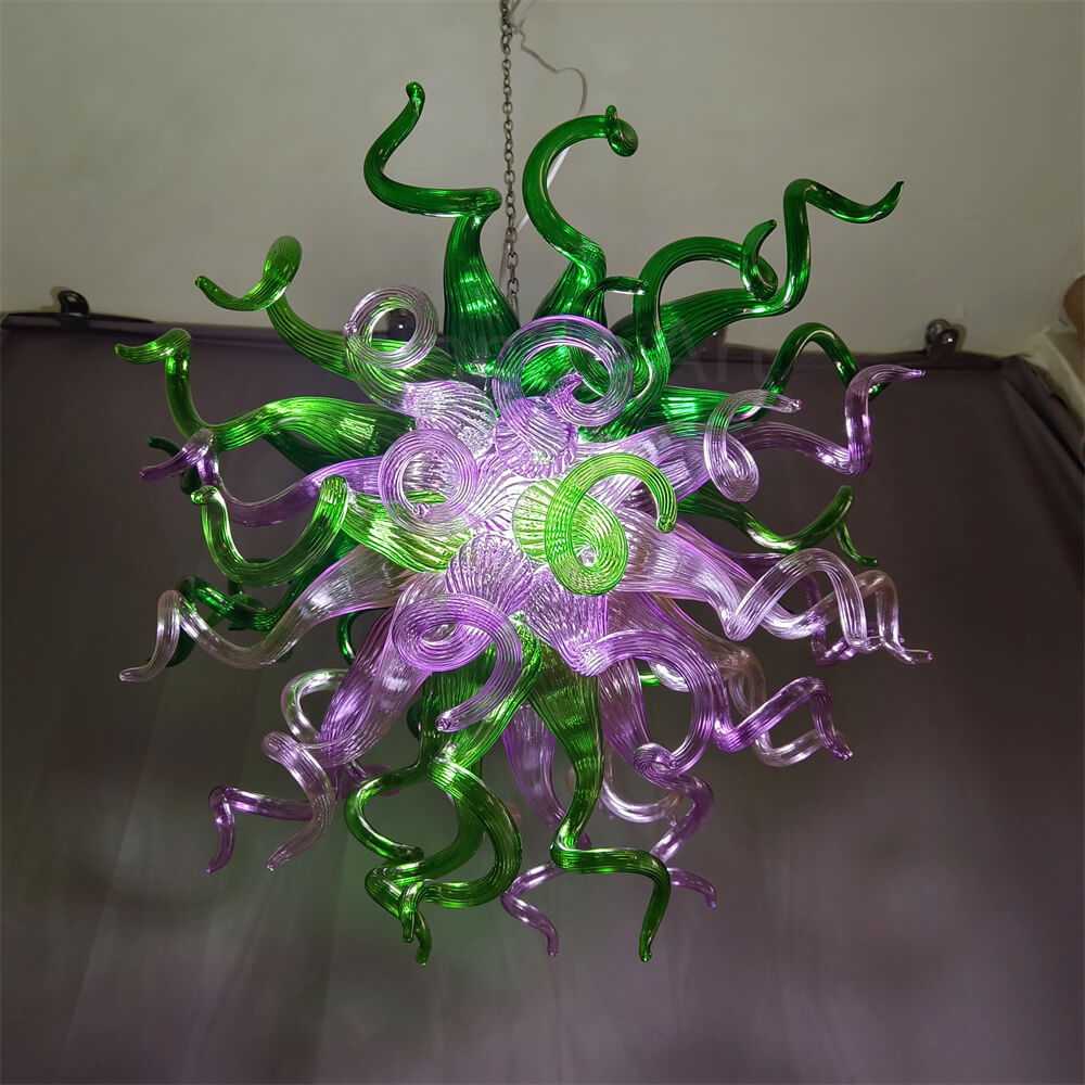 Green and pink color blown glass chandelier custom design chihuly style lighting