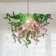 Green and pink color blown glass chandelier custom design chihuly style lighting