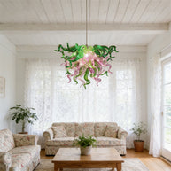 Green and pink color blown glass chandelier custom design chihuly style lighting